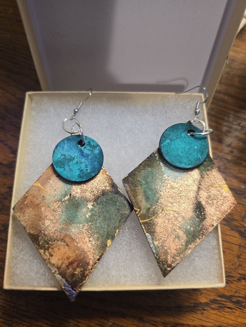 HAMDCRAFTED Abstract Layered Wood Earrings HANDPAINTED Upcycled Pierced Ears